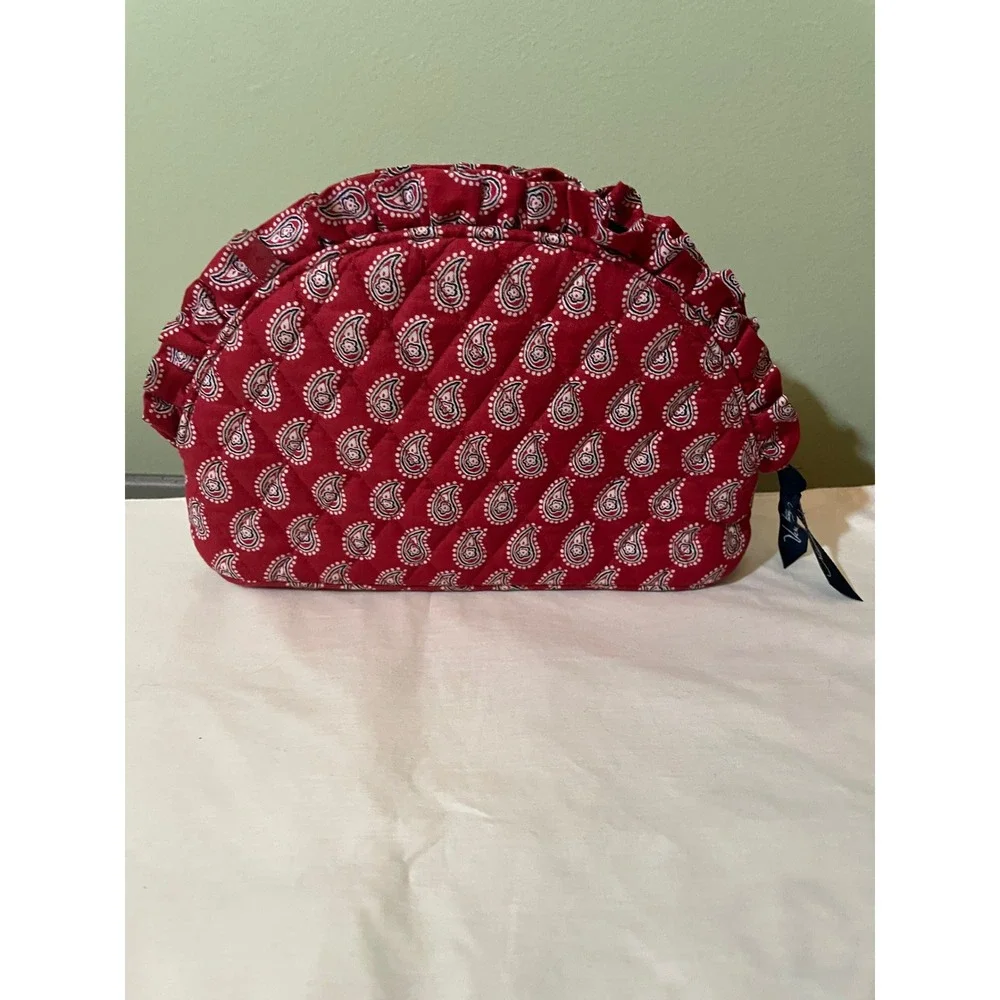 Vera Bradley Red Paisley Quilted Cotton Ruffle Cosmetic Makeup Bag Pouch